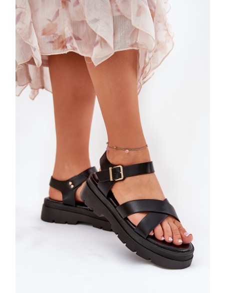 Ladies Platform Sandals Made Of Eco Leather Black Gevinniser