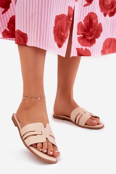 Moteriškos plokščios basutės su išpjovomis Eco Leather Beige Ecapus