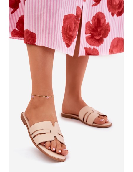 Women's Flat Sandals With Cutouts Eco Leather Beige Ecapus