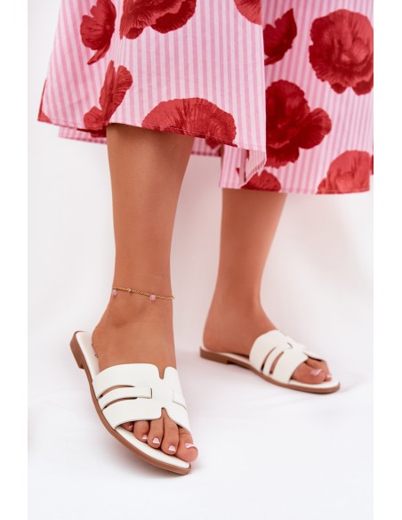 Women's Flat Heeled Sandals With Cutouts Eco Leather White Ecapus