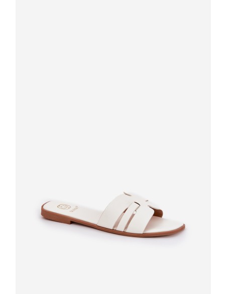 Women's Flat Heeled Sandals With Cutouts Eco Leather White Ecapus