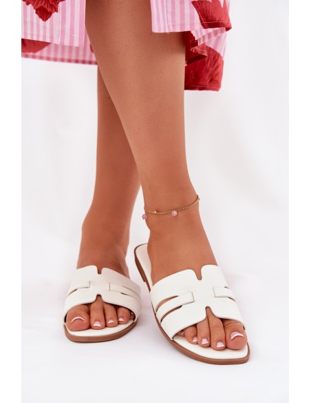 Women's Flat Heeled Sandals With Cutouts Eco Leather White Ecapus