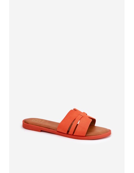 Women's sandals on a flat heel with cutouts eco suede orange Teterre