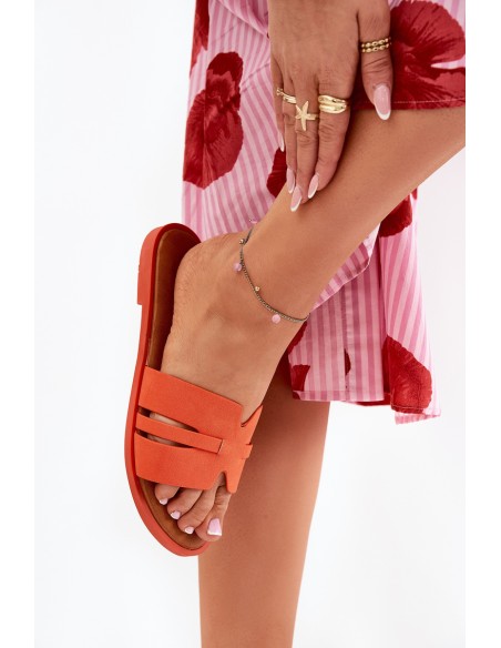 Moteriškos basutės ant plokščio kulno su iškirptėmis ekologiškos zomšos oranžinės Teterre spalvos