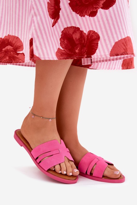 Moteriškos plokščiakulnės šlepetės su išpjovomis Eco Suede Fuchsia Teterre
