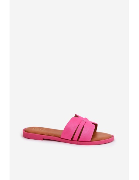 Moteriškos plokščiakulnės šlepetės su išpjovomis Eco Suede Fuchsia Teterre