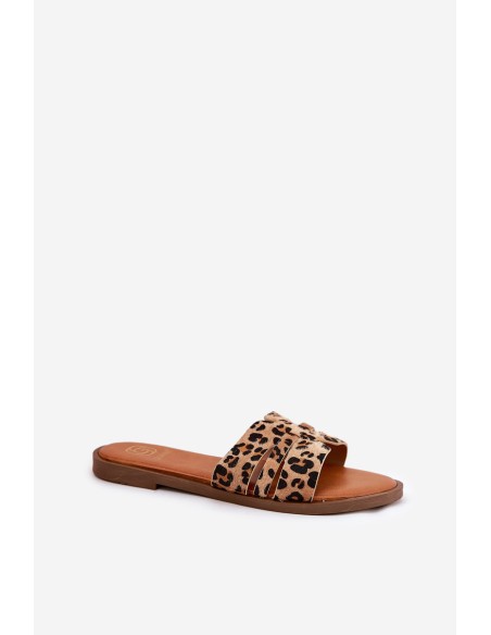 Womens Flat Heeled Sandals With Cutouts Leopard Print Brown Teterre