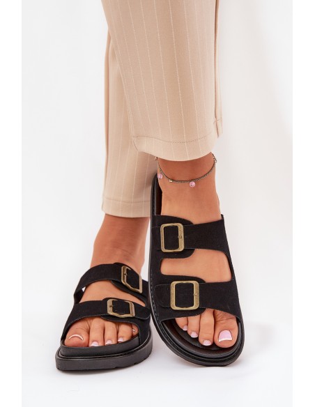 Women's Sandals With Buckles On Cork Sole Black Sercele