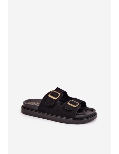 Women's Sandals With Buckles On Cork Sole Black Sercele