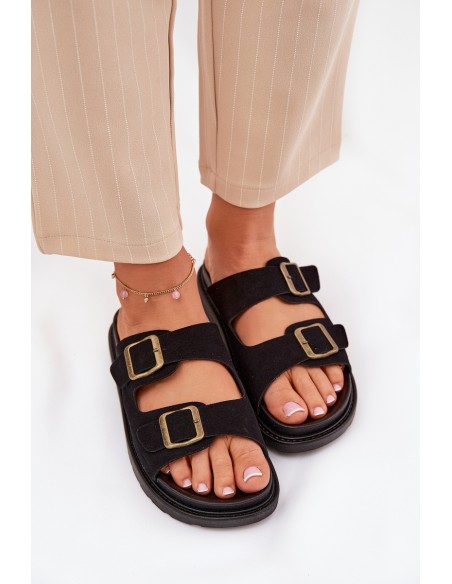 Women's Sandals With Buckles On Cork Sole Black Sercele