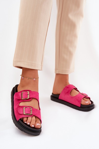 Women's Platform Slippers With Buckles Fuchsia Simbes