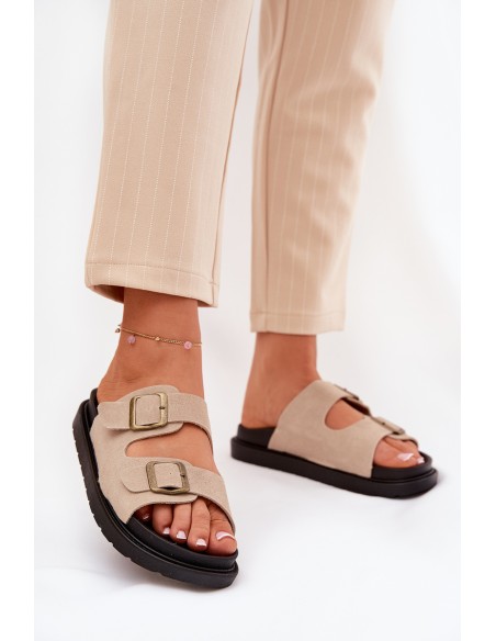 Women's Platform Sandals With Buckles Beige Simbes