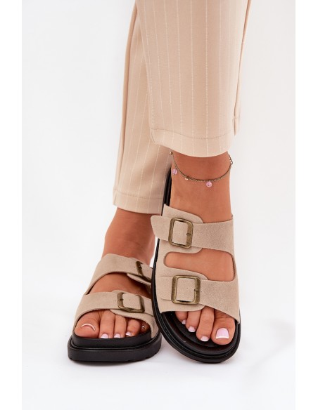 Women's Platform Sandals With Buckles Beige Simbes