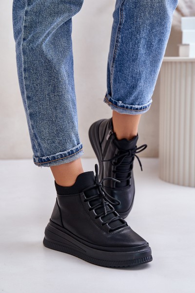 Lightweight Leather Sports Shoes On Platform Artiker 55C1041 Black 2