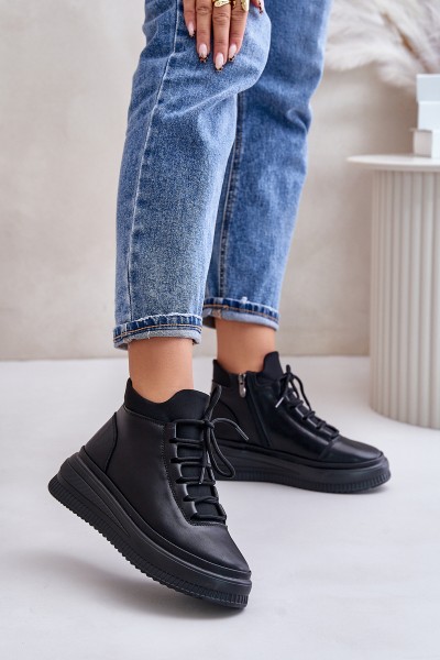 Lengvi odiniai sportiniai batai ant platformos Artiker 55C1041 juodi