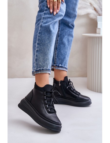 Lightweight Leather Sports Shoes On Platform Artiker 55C1041 Black