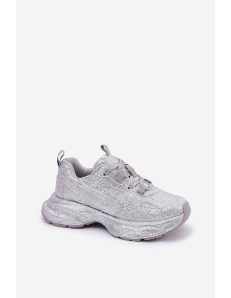Women's Sneakers Decorated with Rhinestones Silver Porrot