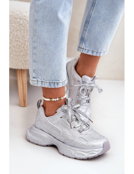 Women's Sneakers Decorated with Rhinestones Silver Porrot