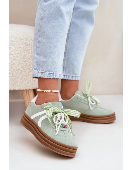 Women Sneakers On Platform With Decorations Green Vinness