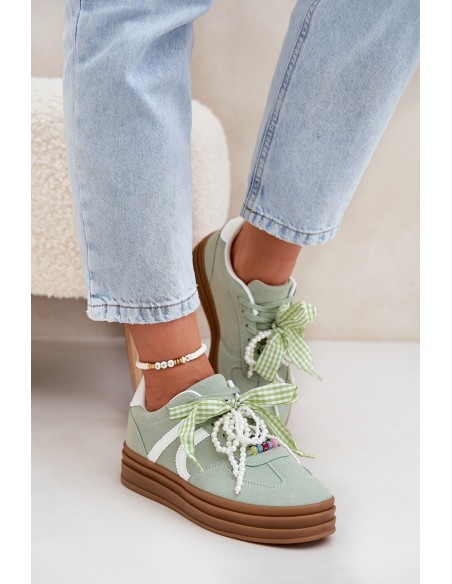 Women Sneakers On Platform With Decorations Green Vinness
