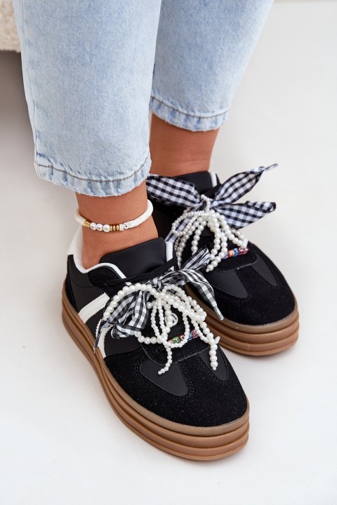 Women's platform sneakers with decorations black Vinness