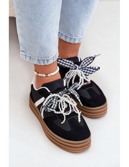 Women's platform sneakers with decorations black Vinness