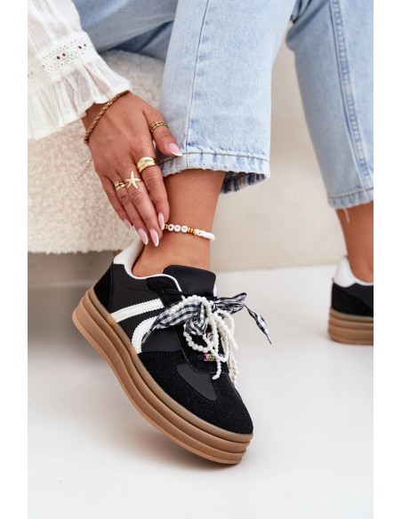Women's platform sneakers with decorations black Vinness