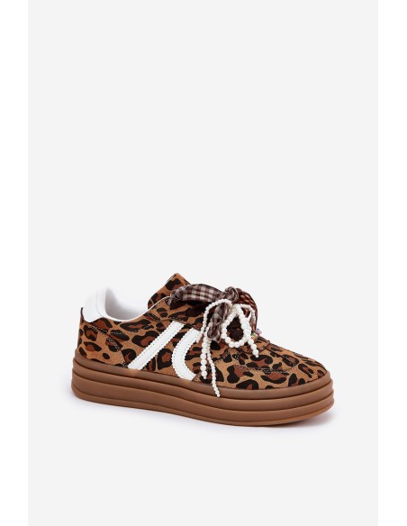 Women's sneakers in leopard print on platform with decorations brown Vinness