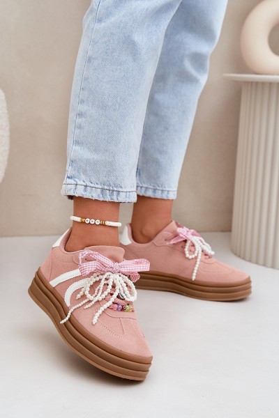 Women Sneakers On Platform With Decorations Pink Vinness