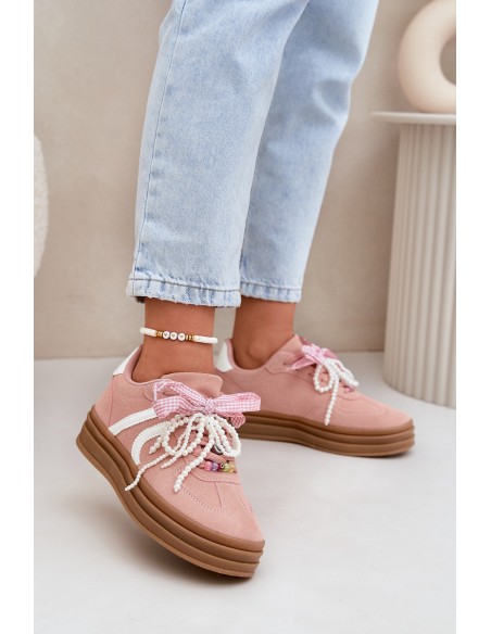 Women Sneakers On Platform With Decorations Pink Vinness