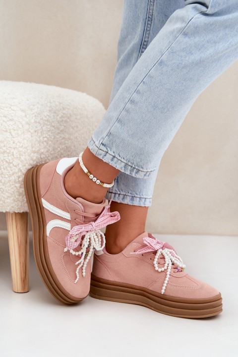 Women Sneakers On Platform With Decorations Pink Vinness
