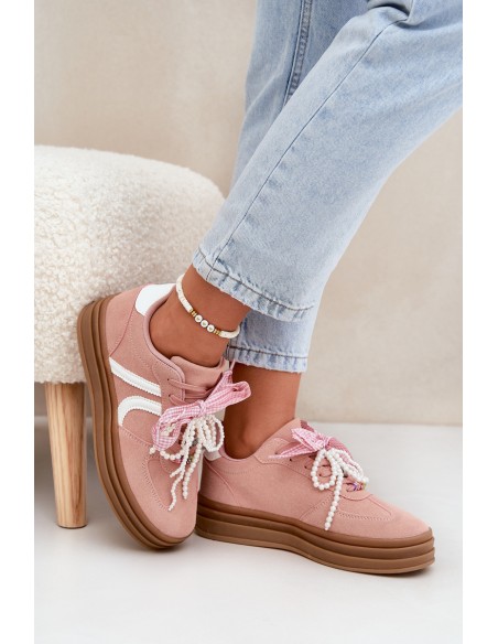 Women Sneakers On Platform With Decorations Pink Vinness