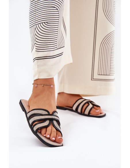 Plokščios moteriškos šlepetės su lankeliu smėlio spalvos Tobin