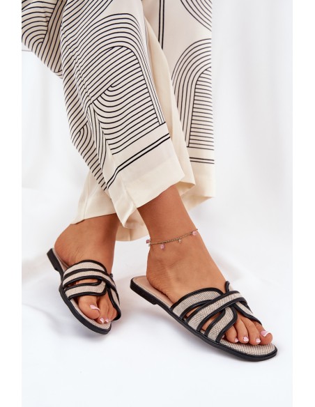 Flat Ladies Slippers With Bow Beige Tobin