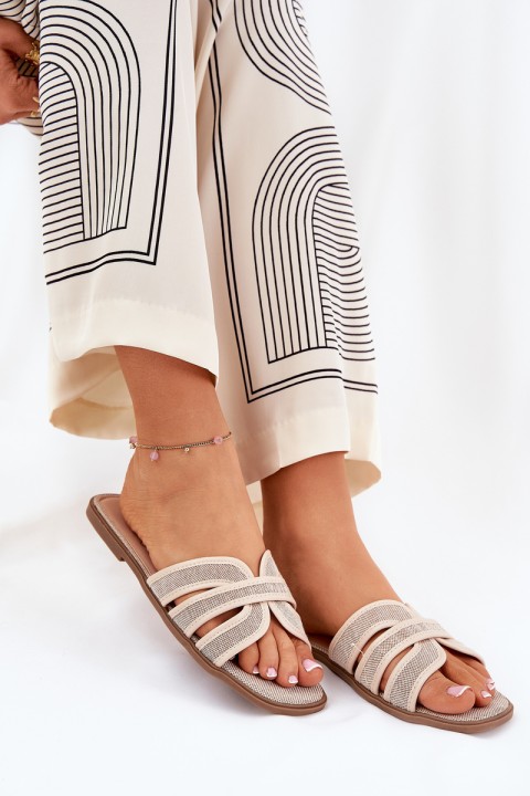 Classic Women's Flat Sandals Beige Scazze