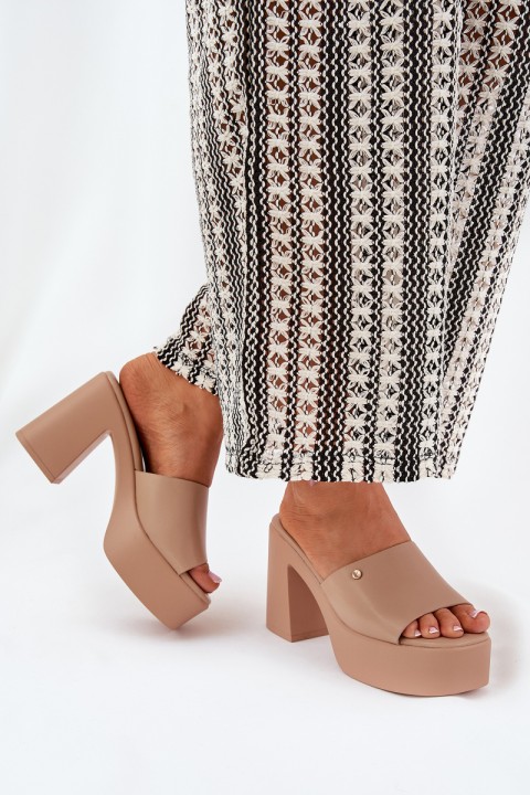 Ladies Sandals Made Of Eco Leather On Heel And Platform Khaki Tamirella