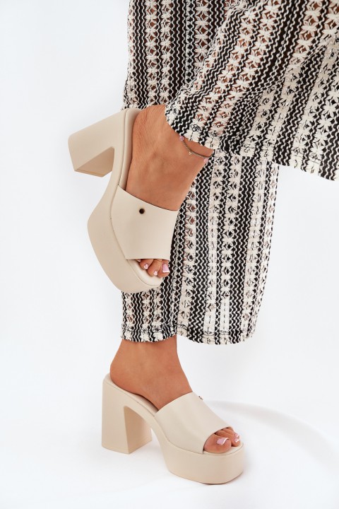 Women's Eco Leather Heeled Platform Sandals Light Beige Tamirella