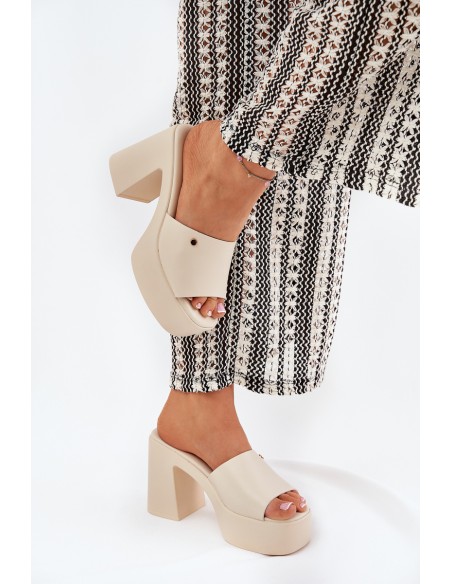 Women's Eco Leather Heeled Platform Sandals Light Beige Tamirella