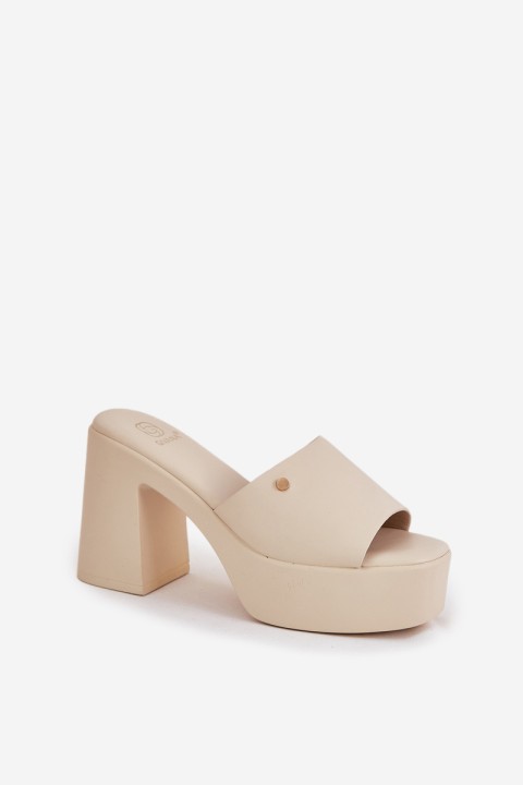 Women's Eco Leather Heeled Platform Sandals Light Beige Tamirella