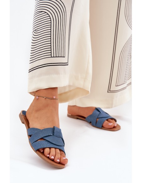 Flat Women's Sandals With Intertwining Straps Denim Selaenor