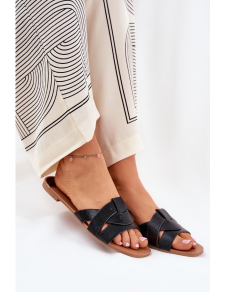 Flat Women's Slippers With Intertwining Straps Black Selaenor