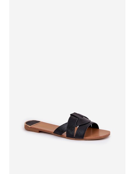 Flat Women's Slippers With Intertwining Straps Black Selaenor