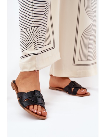 Flat Women's Slippers With Intertwining Straps Black Selaenor