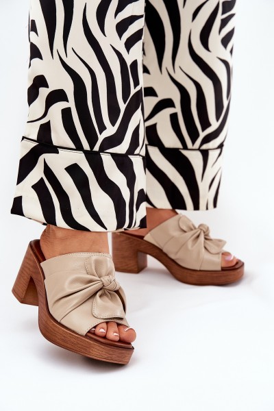 Ladies Heeled Slippers Made Of Eco Leather Beige Kikilla