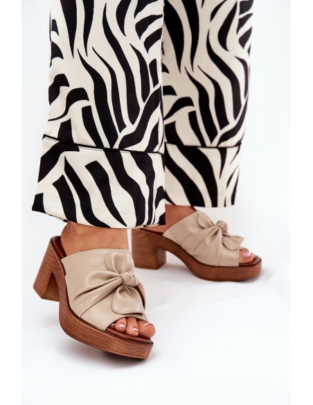 Ladies Heeled Slippers Made Of Eco Leather Beige Kikilla