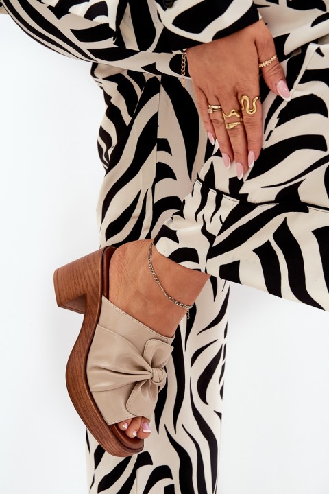 Ladies Heeled Slippers Made Of Eco Leather Beige Kikilla