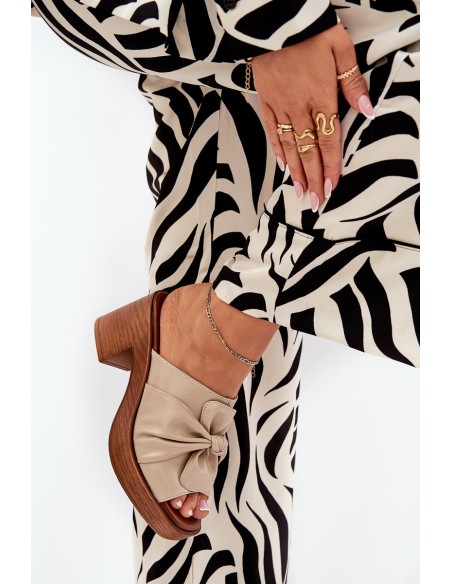 Ladies Heeled Slippers Made Of Eco Leather Beige Kikilla