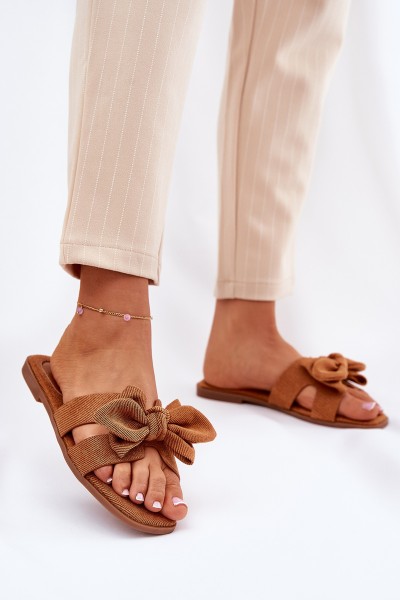Flat Women's Sliders With Bow Camel Tobin