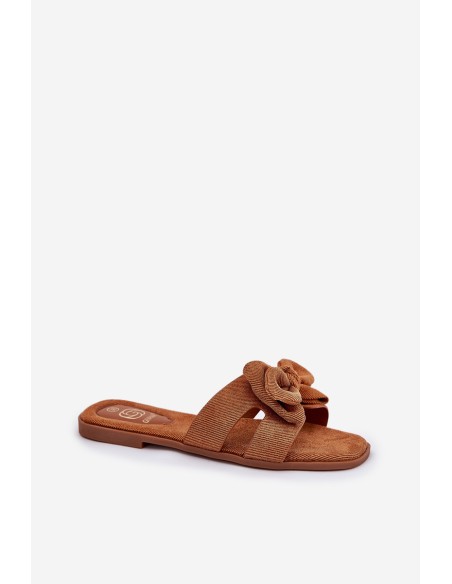 Flat Women's Sliders With Bow Camel Tobin