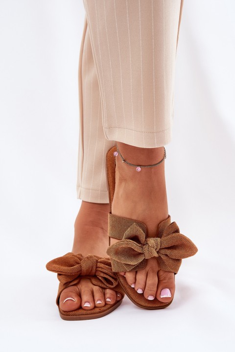 Flat Women's Sliders With Bow Camel Tobin